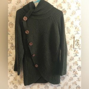 Dark green acrylic sweater w/ decorative buttons.